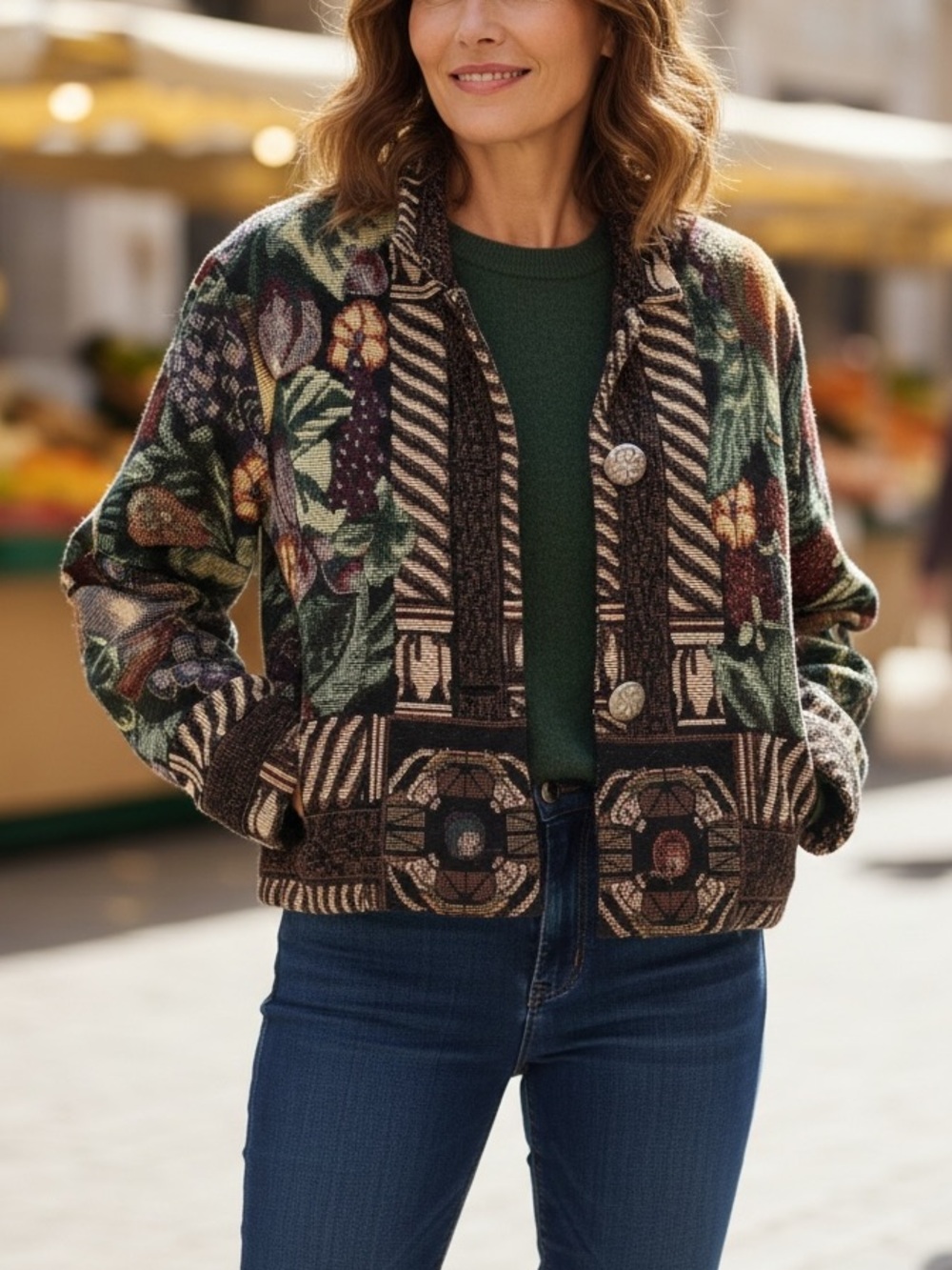 Women’s Vintage Painted Pony Tapestry Jacket Fruit Print